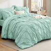 Picture of Bedsure Queen Comforter Set Mint Green - Bed in a Bag Queen Size 7 Pieces, GentleSoft™ Pintuck Bed Set Gift for Family, Pinch Pleat Mint Green Comforter with Sheets, Pillowcases & Shams