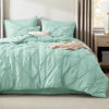 Picture of Bedsure Queen Comforter Set Mint Green - Bed in a Bag Queen Size 7 Pieces, GentleSoft™ Pintuck Bed Set Gift for Family, Pinch Pleat Mint Green Comforter with Sheets, Pillowcases & Shams