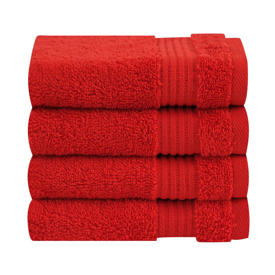 Picture of Cotton Paradise 100% Cotton Turkish Washcloths for Bathroom, 4 Piece Soft Absorbent Small Hand Face Towels Fluffy Wash Rags for Body, Red Wash Cloths