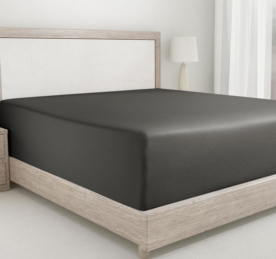 Picture of Soft Cotton Twin Fitted Sheet, 100% Cotton 400 Thread Count, No Pop-Off Elastic, Deep Pocket Cooling Sheets, Durable Sateen Weave Bottom Sheet for Kids & Adults with Head & Foot Tags (Dark Gray)