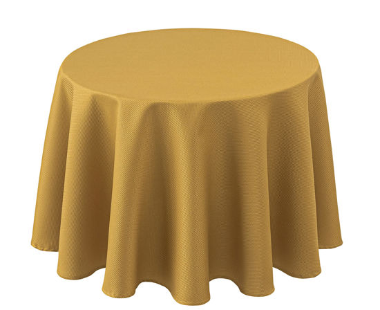 Picture of Biscaynebay Textured Fabric Round Christmas Tablecloths 60", Gold Water Resistant Tablecloths for Dining, Kitchen, Wedding, Parties etc. Machine Washable