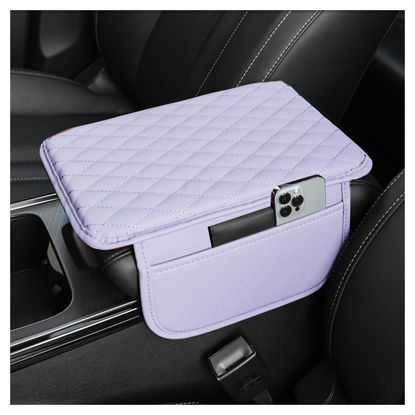 Picture of Upgraded Car Center Console Cover,Microfiber Leather Car Armrest Cover Cushion with 2 Storage Bags,Universal Car Armrest Storage Box Car Interior Accessories for Most Cars (Purple)