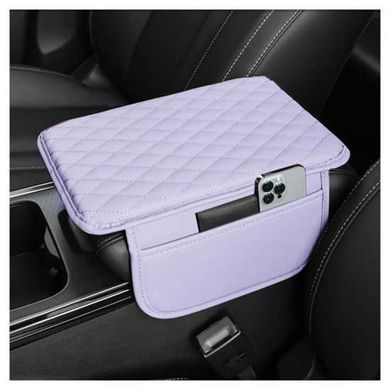 Picture of Upgraded Car Center Console Cover,Microfiber Leather Car Armrest Cover Cushion with 2 Storage Bags,Universal Car Armrest Storage Box Car Interior Accessories for Most Cars (Purple)