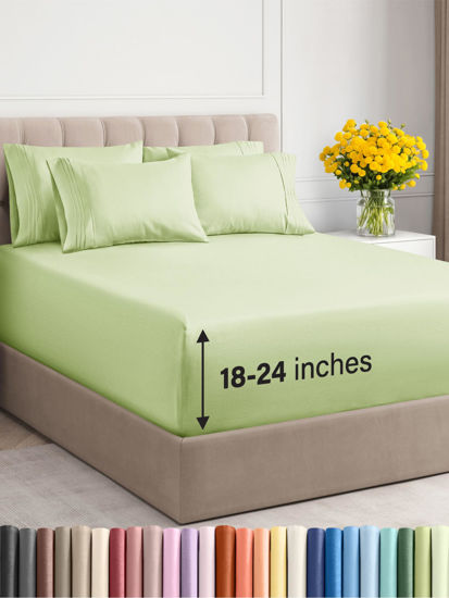 Picture of Extra Deep Queen Sheet Set - 6 Piece Breathable & Cooling Sheets - Hotel Luxury Bed Sheets Set - Easy & Secure Fit - Soft, Wrinkle Free & Comfy Sheets Set - Light Sage Sheet Set w/Extra Deep Pockets
