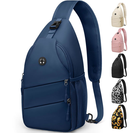 Picture of Pritent Crossbody Bags for Women Men Trendy Sling Bag Bakpack Casual Chest Bag with Convertible Shoulder Strap Travel Cross Body Bag for Hiking Traveling Outdoors(Navy Blue)