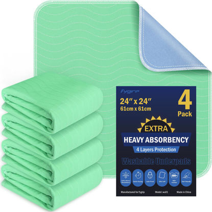 Picture of 4 Pack 24” x 24” Extra Heavy Absorbency Washable Underpads, Waterproof Nursing Pads Incontinence Bed Pads, Reusable Washable Pee Pads for Dogs, Diaper Changing & Adults, Washable Puppy Pads