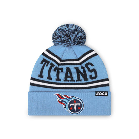 Picture of FOCO Tennessee Titans NFL Logo Stripe Pom Beanie Hat, Team Color