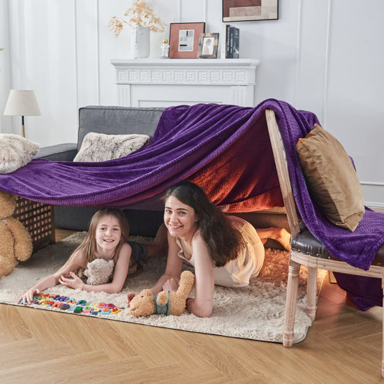 Picture of NEWCOSPLAY Super Soft King Blanket Dark Purple Premium Silky Flannel Fleece Leaves Pattern Lightweight Bed Blanket All Season Use (Dark Purple, King(90"x110"))