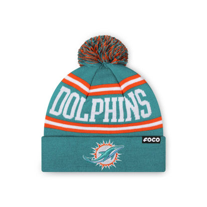 Picture of FOCO Miami Dolphins NFL Logo Stripe Pom Beanie Hat, Team Color