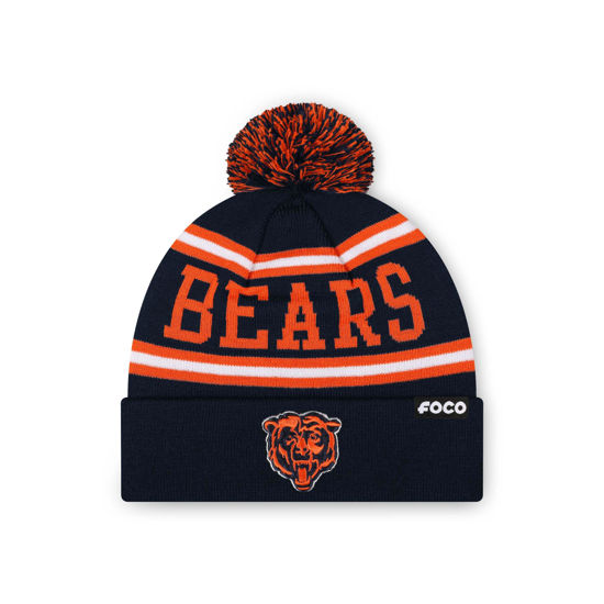 Picture of FOCO Chicago Bears NFL Logo Stripe Pom Beanie Hat, Team Color