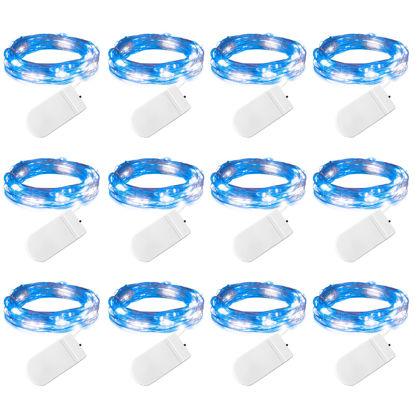 Picture of Brightown 12 Pack Led Fairy Lights Battery Operated String Lights Waterproof Silver Wire 7 Feet 20 Led Firefly Starry Moon Lights for DIY Wedding Party Bedroom Patio Christmas (12 Pack, Blue & White)