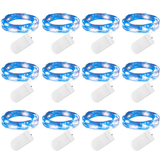 Picture of Brightown 12 Pack Led Fairy Lights Battery Operated String Lights Waterproof Silver Wire 7 Feet 20 Led Firefly Starry Moon Lights for DIY Wedding Party Bedroom Patio Christmas (12 Pack, Blue & White)