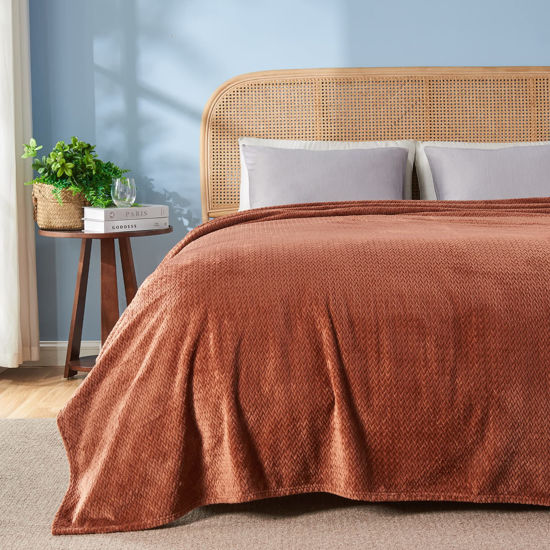 Picture of NEWCOSPLAY Super Soft Queen Blanket Coffee Premium Silky Flannel Fleece Leaves Pattern Lightweight Bed Blanket All Season Use (Coffee, Queen(90"x90"))