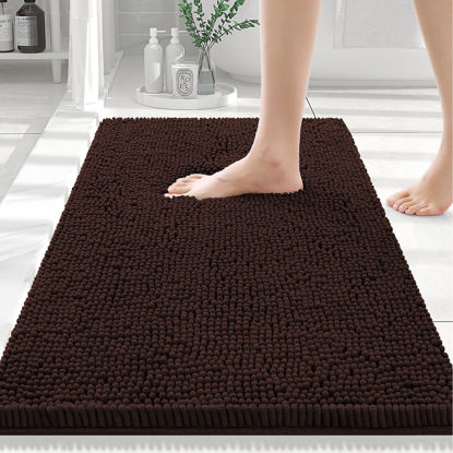 Picture of Smiry Luxury Chenille Bathroom Rugs 24x16, Extra Soft and Absorbent Shaggy Bath Mat, Machine Washable, Non-Slip Plush Carpet Runner for Tub, Shower, and Floor, Home Decor Accessories, Brown