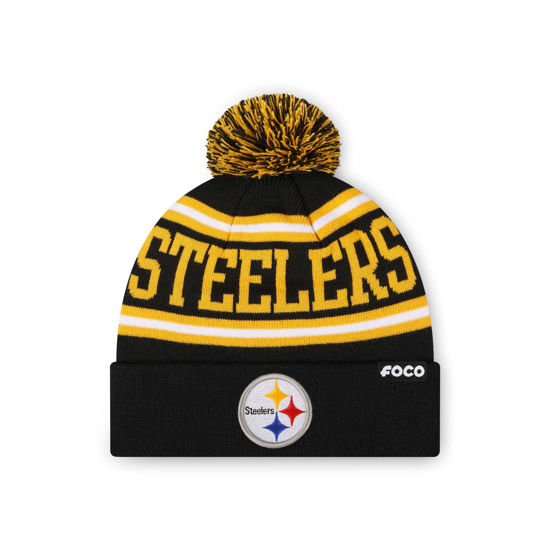 Picture of FOCO Pittsburgh Steelers NFL Logo Stripe Pom Beanie Hat, Team Color