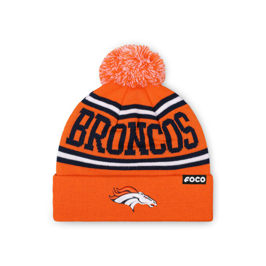Picture of FOCO Denver Broncos NFL Logo Stripe Pom Beanie Hat, Team Color
