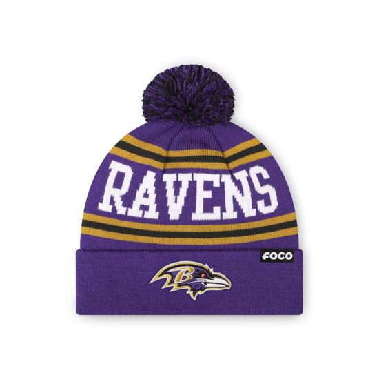 Picture of FOCO Baltimore Ravens NFL Logo Stripe Pom Beanie Hat, Team Color