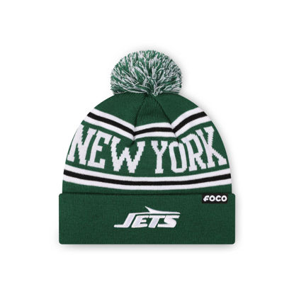 Picture of FOCO New York Jets NFL Logo Stripe Pom Beanie Hat, Team Color