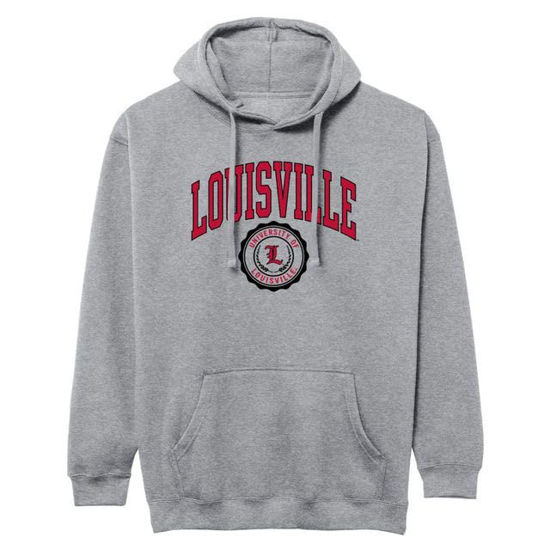 Picture of Barnesmith University of Louisville UofL Cardinal Bird Hooded Sweatshirt, Heritage, Charcoal Grey, Small