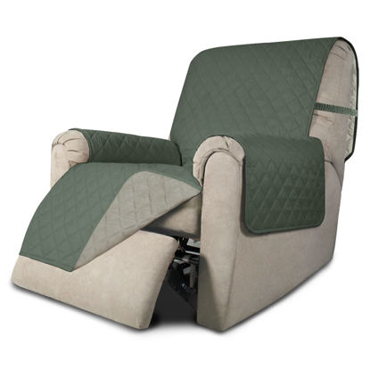 Picture of Easy-Going Recliner Chair Slipcover Reversible Sofa Cover Water Resistant Couch Cover Furniture Protector with Elastic Straps for Pets Dog (Recliner 22 inch, Greyish Green/Beige)