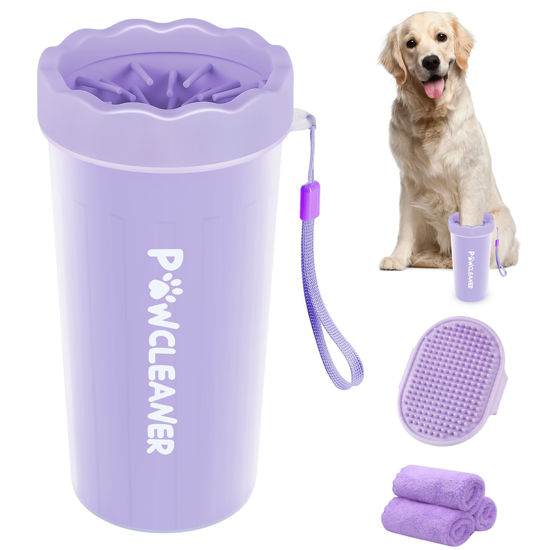 Picture of Dog Paw Cleaner, Washer, Buddy Muddy Pet Foot Cleaner for Small Medium Large Breed Dogs/Cats (with 3 absorbent towel) (Purple, Large)
