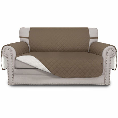 Picture of Easy-Going Reversible Loveseat Couch Cover for 2 Cushion Couch Sofa Cover for Dogs Water Resistant Furniture Protector with Foam Sticks Elastic Straps for Pet (Loveseat, Camel/Ivory)