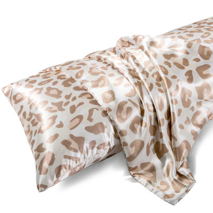 Picture of MR&HM Satin Body Pillow Cover, 20x54 inches Body Pillow Case for Adults, Silk Satin Cooling Body Pillow Pillowcase with Envelope Closure (20x54, Taupe Leopard)