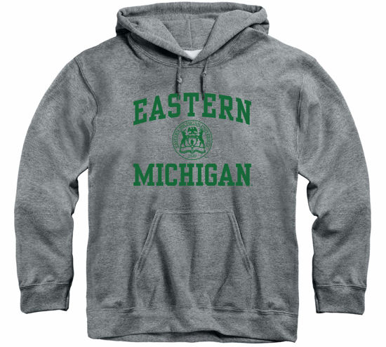 Picture of Barnesmith Eastern Michigan University Eagles Hooded Sweatshirt, Heritage, Charcoal Grey, Small