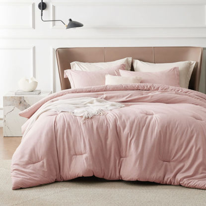 Picture of Bedsure Full Comforter Set - Pink Full Size Comforter, Soft Bedding for All Seasons, Cationic Dyed Bedding Set, 3 Pieces, 1 Comforter (82"x86") and 2 Pillow Shams (20"x26"+2")