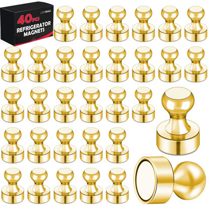 Picture of LOVIMAG 40 PCS Fridge Magnets, Gold Refrigerator Magnets Small Metal Push Pin Magnets, Strong Neodymium Magnets for Whiteboard Ideal for Adults, Kitchen Magnets, Office Magnets, School Magnets