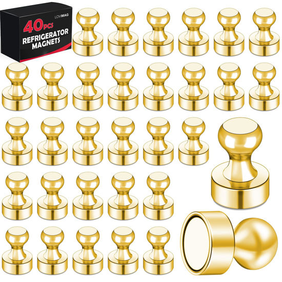Picture of LOVIMAG 40 PCS Fridge Magnets, Gold Refrigerator Magnets Small Metal Push Pin Magnets, Strong Neodymium Magnets for Whiteboard Ideal for Adults, Kitchen Magnets, Office Magnets, School Magnets