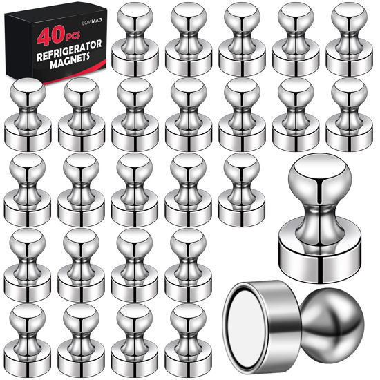 Picture of LOVIMAG Magnets for Whiteboard, 40pcs Strong Refrigerator Magnets, Neodymium Fridge Magnet,Small Push Pin Magnets for Whiteboard, Fridge, Office, Classroom and Map Magnets