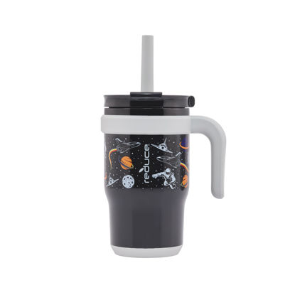Picture of REDUCE 14 Oz Coldee Kids Tumbler with Lid and Straw - Coldee Insulated Travel Mug - Spill-Proof, Sweatproof Stainless Steel, BPA-Free - Includes Handle, Reusable Silicone Straw - Galaxy