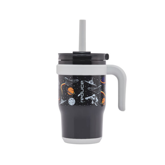 Picture of REDUCE 14 Oz Coldee Kids Tumbler with Lid and Straw - Coldee Insulated Travel Mug - Spill-Proof, Sweatproof Stainless Steel, BPA-Free - Includes Handle, Reusable Silicone Straw - Galaxy