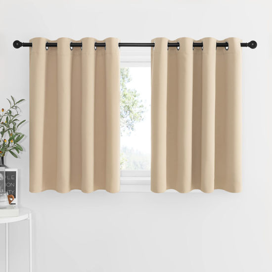 Picture of NICETOWN Window Treatment Kitchen Curtains - Solid Grommet-Top Short Curtains Drapes Panels for Kitchen Window (Biscotti Beige, 2 Pieces per Pack, 52 inches Wide x 36 inches Long 1.2 inches Header)