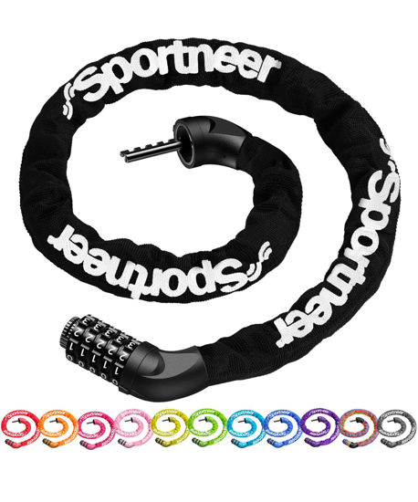 Picture of Sportneer Bike Chain Lock Heavy Duty, Bicycle Lock with 5 Digit Combination Heavy Duty Anti Theft Keyless Security Bike Locks for Bicycle, Electric Bike, Scooter, Motorcycle, Door, Gate and Fence