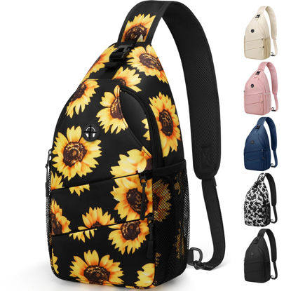 Picture of Pritent Crossbody Bags for Women Men Trendy Sling Bag Bakpack Casual Chest Bag with Convertible Shoulder Strap Travel Cross Body Bag for Hiking Traveling Outdoors(Sunflower)