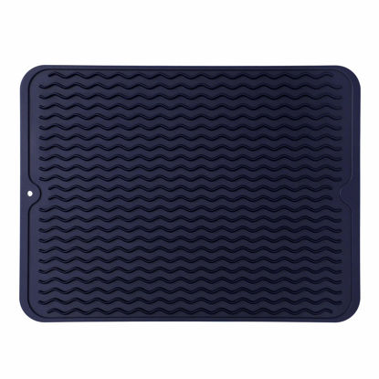 Picture of MicoYang Silicone Dish Drying Mat for Multiple Usage,Easy clean,Eco-friendly,Heat-resistant Silicone Mat for Kitchen Counter or Sink,Refrigerator or drawer liner Navy Blue L 16 inches x 12 inches