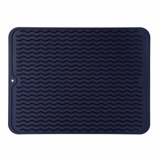 Picture of MicoYang Silicone Dish Drying Mat for Multiple Usage,Easy clean,Eco-friendly,Heat-resistant Silicone Mat for Kitchen Counter or Sink,Refrigerator or drawer liner Navy Blue L 16 inches x 12 inches