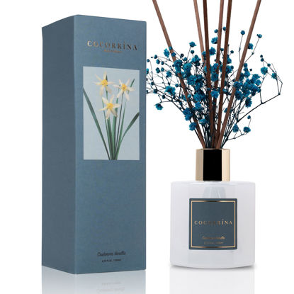 Picture of Cocorrína Premium Reed Diffuser Set with Preserved Baby's Breath & Cotton Stick Cashmere Vanilla | 6.7oz Scent Fragrance Oil Diffuser for Bedroom Bathroom Home Décor