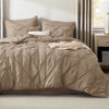 Picture of Bedsure King Size Comforter Set Khaki - Bed in a Bag King Size 7 Pieces, GentleSoft™ Pintuck Bed Set Gift for Family, Pinch Pleat Khaki Comforter with Sheets, Pillowcases & Shams