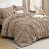 Picture of Bedsure King Size Comforter Set Khaki - Bed in a Bag King Size 7 Pieces, GentleSoft™ Pintuck Bed Set Gift for Family, Pinch Pleat Khaki Comforter with Sheets, Pillowcases & Shams