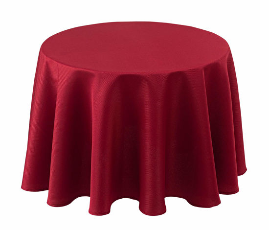 Picture of Biscaynebay Textured Fabric Round Christmas Tablecloths 60", Red Water Resistant Fabric Tablecloths for Dining, Kitchen, Wedding, Parties etc Machine Washable