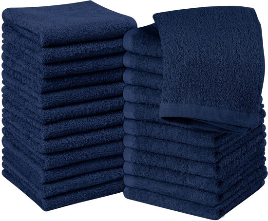 Picture of Utopia Towels 24 Pack Cotton Washcloths Set - 100% Ring Spun Cotton, Premium Quality Flannel Face Cloths, Highly Absorbent and Soft Feel Fingertip Towels (Navy)