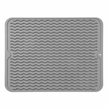 Picture of MicoYang Silicone Dish Drying Mat for Multiple Usage,Easy clean,Eco-friendly,Heat-resistant Silicone Mat for Kitchen Counter or Sink,Refrigerator or Drawer liner Grey L 16 inches x 12 inches