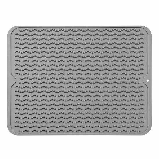 Picture of MicoYang Silicone Dish Drying Mat for Multiple Usage,Easy clean,Eco-friendly,Heat-resistant Silicone Mat for Kitchen Counter or Sink,Refrigerator or Drawer liner Grey L 16 inches x 12 inches