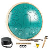 Picture of HOPWELL Steel Tongue Drum - 13 Inches 15 Notes Tongue Drum - Hand Pan Drum with Music Book, Handpan Drum Mallets and Carry Bag, D Major (Malachite Green)