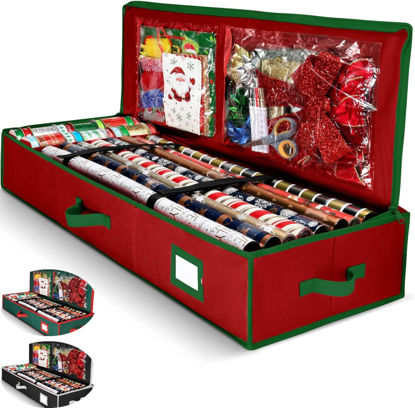 Picture of Premium Gift Wrap Organizer, Christmas Wrapping Paper Storage Bag w/Useful Pockets for Xmas Accessories, Fits upto 24 Rolls, Large Capacity Storage Box, 1 Count (Pack of 1)