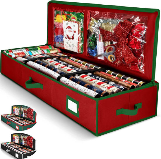 Picture of Premium Gift Wrap Organizer, Christmas Wrapping Paper Storage Bag w/Useful Pockets for Xmas Accessories, Fits upto 24 Rolls, Large Capacity Storage Box, 1 Count (Pack of 1)