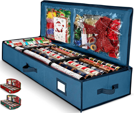 Picture of HOMIOR Gift Wrap Organizer, Christmas Wrapping Paper Storage Bag w/Useful Pockets for Xmas Accessories, Fits Upto 24 Rolls, Underbed Storage for Holiday Decorations, Large Capacity Storage Box